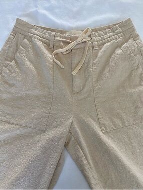 Beotyshow Beige Drawstring Linen-Blend Pants